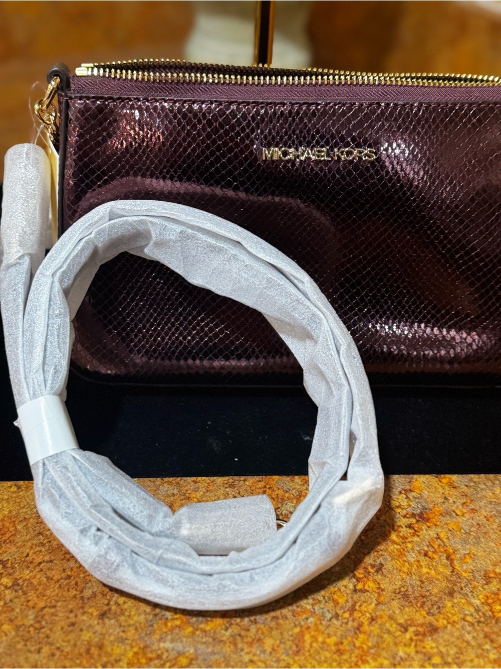 Michael Kors Burgundy Metallic Bag, NWT - Picture 6 of 8